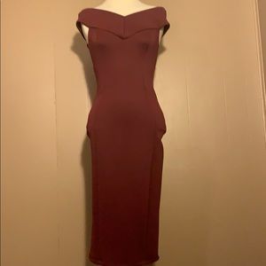 V neck elegant burgundy dress